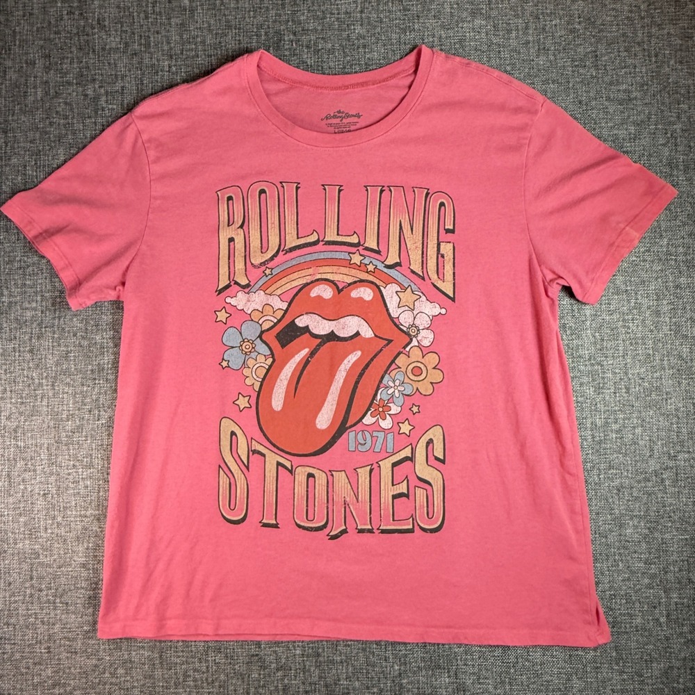 Womens Rolling Stones T Shirt | Size L (12-14) | Pink 1971 UK‎ Tour Graphic Tee